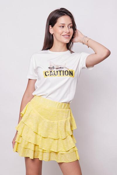 Jument Non-Wrinkle Short Sleeve T-shirt - Zero Collar, Span Blended, Glasses Printed Pattern Blouse