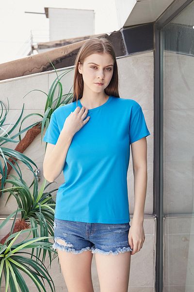 Jument Blue Women's T-shirt Blouse - Null Collar, Non-Wrinkle Span, Stylish Short Sleeve, Lycra