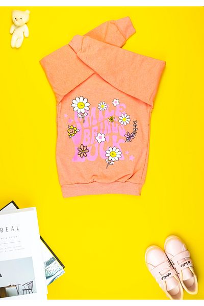 Yalçınoğlu Girl's Clothing - Soft Cute Flower Printed Sweatshirt