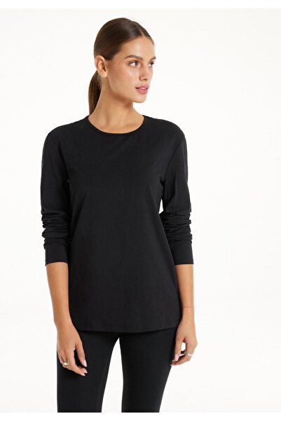 Butik Kadın Bisiklet yaka Uzun Kollu Likralı Siyah Body