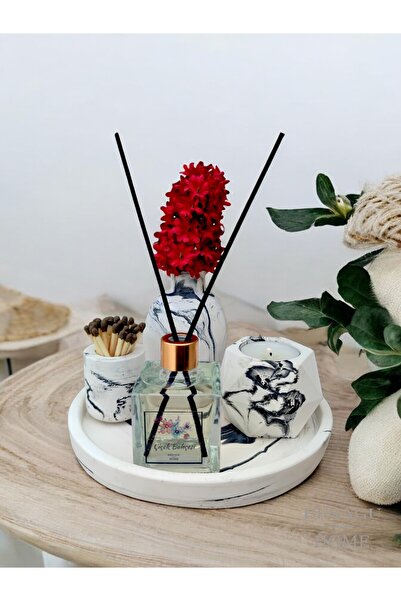 BESAGU HOME MERMER DESENLİ MUM VE VAZO SETİ - VAZO+ODA KOKUSU+TEALİGHT MUMLUK...