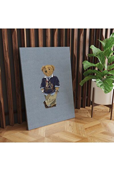 GülsenArt HD Dijital Baskı Dikey Kanvas Tablo Teddy Bear Açık Mavi Desenli Ço...