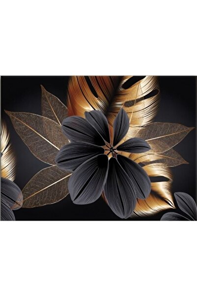 Limitless Design Tablou Smiley Canvas Frunze de aur-negru