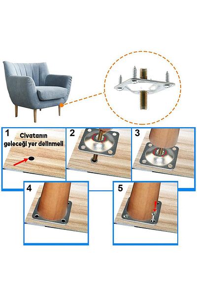 Badem10 Metal Furniture Set of 4 Legs M8 Bolt Chrome 12 cm Sofa Seat Base Bed Sofa Bed Heightening Foot