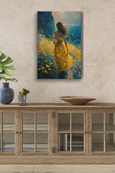 Limitless Design Lonely Woman in Yellow Oil Painting Look Hd Digital Printing...