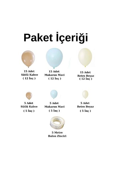 Organizasyon Pazarı 60 pcs Retro White and Blue Milk Coffee Balloon Chain Set