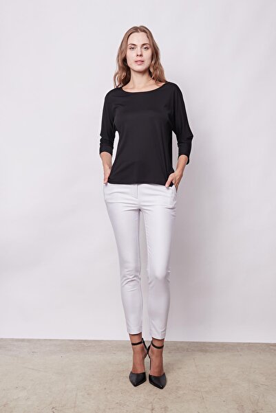 Jument Μαύρη μπλούζα μπλουζάκι για γυναίκες - λαιμόκοψη, νυχτερίδα κάπρι, μανίκι τριών τετάρτων, ύφασμα που δεν τσακίζει