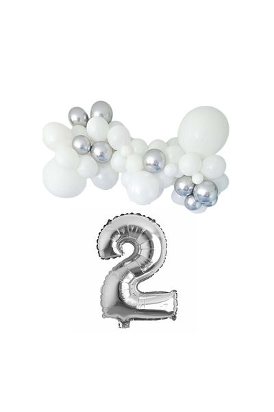 Organizasyon Pazarı 2-34 Pole White-Chrome Silver Balloon Set - 30 Pieces Foil Chain