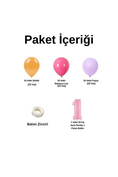 Organizasyon Pazarı 30 Pieces Fuchsia-Macaron Lilac Balloons Set - Peach and Thinpembepolyobalon