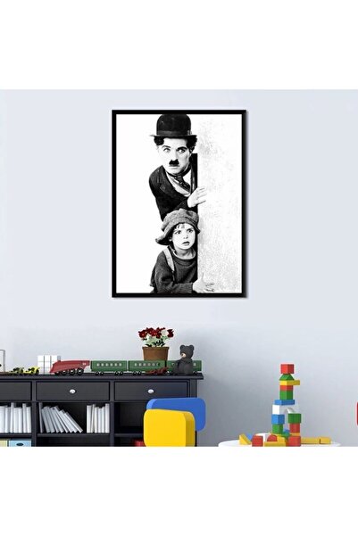 TosbArt Charlie Chaplin Yüksek Kalite Baskı Dikey Kanvas Tablo İşyeri Oturma ...