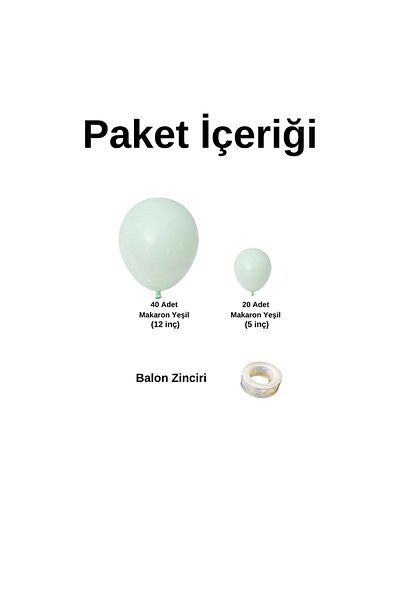 Organizasyon Pazarı Macaron Green 60 Pieces Balloon Chain Set