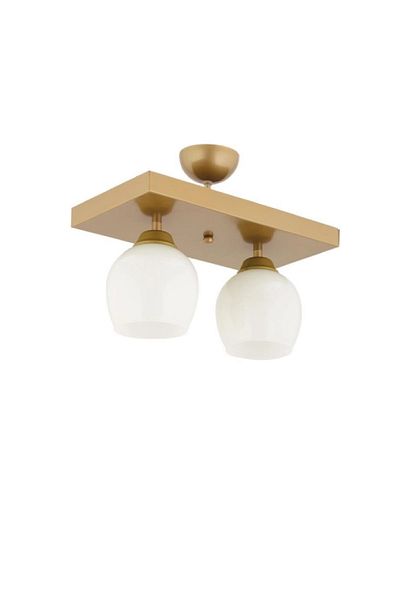 Lambadar Modern White Double Rectangular Plafonier - Glass Chandelier, Living Room, Kitchen and Bedroom