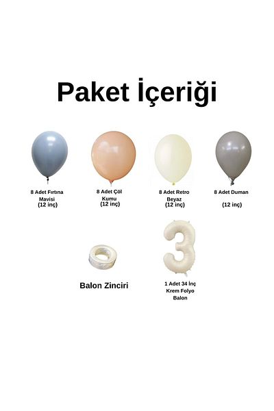 Organizasyon Pazarı 3 34 Inch Cream Foil Balloon 30-Piece Balloon Chain Set - Storm Blue-smoke-dust-r.white