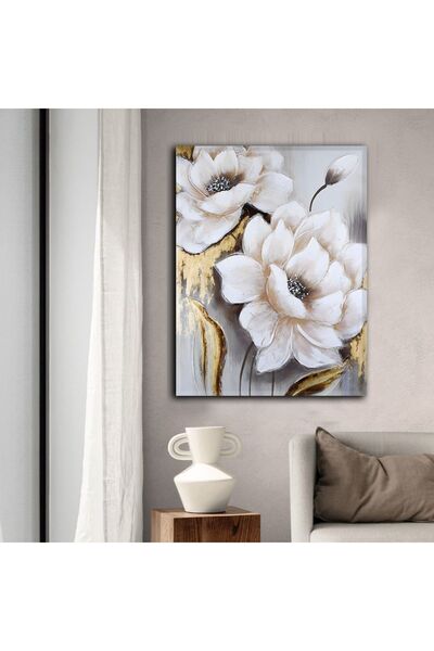 TosbArt Modern Gold Gri Şık Çiçek Yüksek Kalite Dijital Baskı Dikey Kanvas Ta...