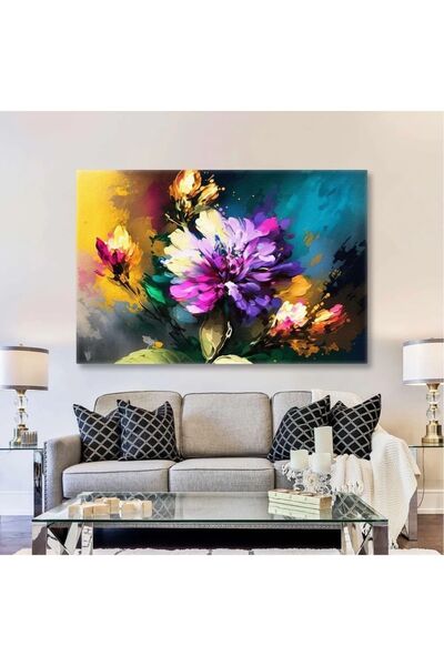 Limitless Design Buchet de flori colorate, mov, crizantemă, urme de pensule, ...