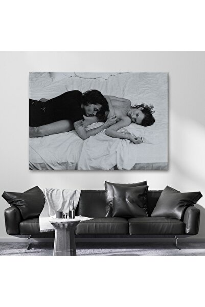 TosbArt Johnny Depp ve Kate Moss Sanat Tablosu, Siyah Beyaz-6525 Dijital Bask...