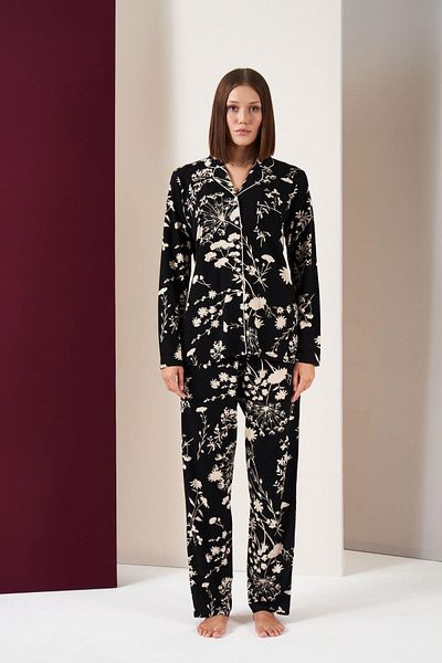 PJS Set de pijamale cu modele florale cu nasturi pentru damă