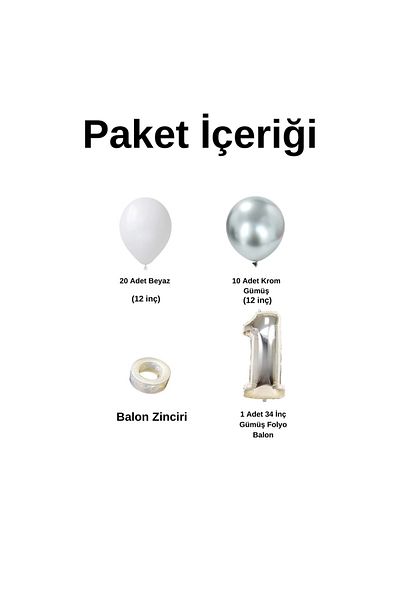 Organizasyon Pazarı 1-34 inch White-Chrome Silver Foil Set of 30 Balloon Chains