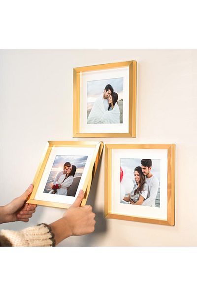 Nobbystar Gold 21X21Cm Square Photo Frame with Adhesive Disconnect and Mat - Pack of 3