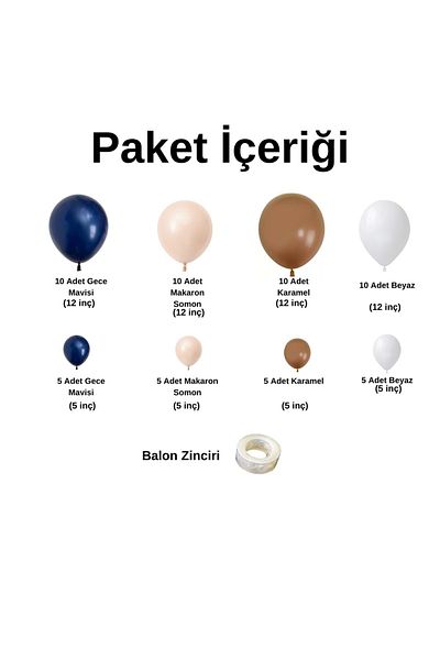 Organizasyon Pazarı Midnight Blue White Caramel Macaron Salmon 60 Pieces Balloon Chain Set