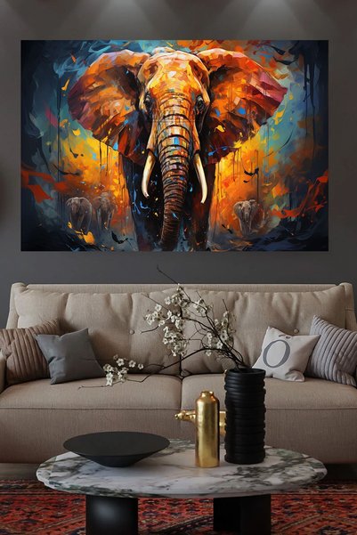 GülsenArt RENKLİ HD KALİTE SOYUT FİL HD Baskı Yatay Kanvas Tablo Oturma Odası...