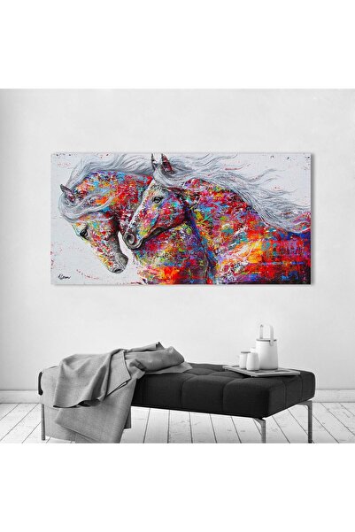 Limitless Design Pictură în ulei cu aspect de cai, imprimare HD pe pânză, pen...