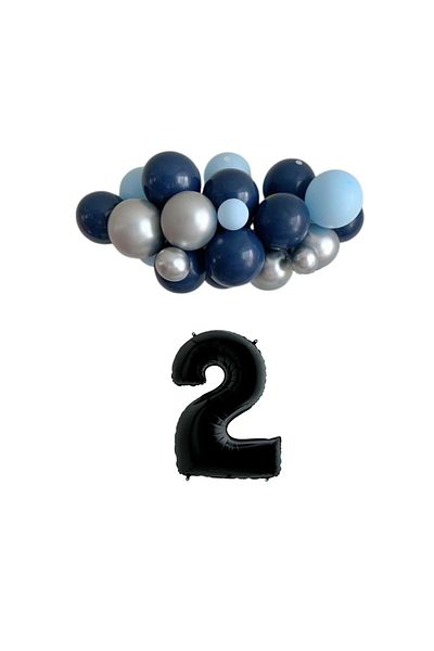Organizasyon Pazarı 2 Year Old Birthday Set Midnight Blue-Chrome Silver-Light Blue 30 Pieces (Black)