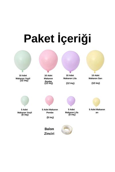 Organizasyon Pazarı Green-Pink-Lilac-Yellow 60 Pieces Macaron Balloon Chain Set