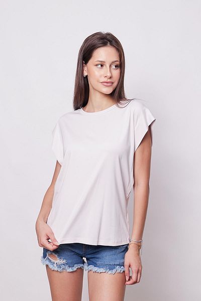 Jument Bluză tricou de bază fără mâneci din lycra Span - guler lat zero, șampanie fără umăr