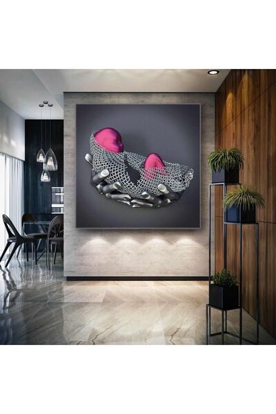 Limitless Design Ροζ Λεπτομερές Μεταλλικό Καμβάς με Χέρια που Κρατούν Σφιγκτή...