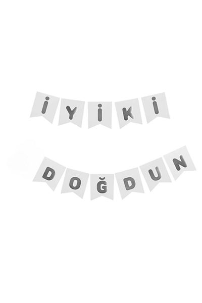 Organizasyon Pazarı Χαρούμενα γενέθλια Γραμμένο Ασημένιο πανό σε λευκό