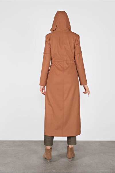 Alvina Lace-Up Waist Gathered Hooded Top Coat - 10284