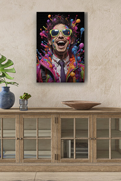 Limitless Design Omul zâmbitor în culori vii, pictură pe pânză cu imprimare H...