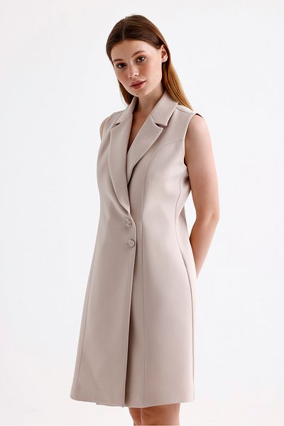 Sense Lined Sleeveless Hürrem Long Jacket Dress |   Ckt35288 Stone