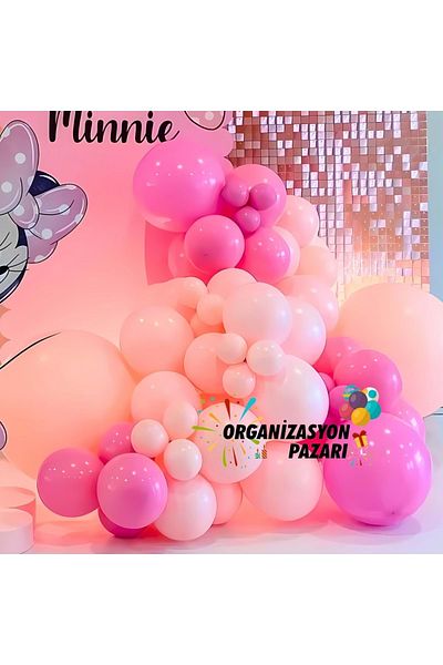 Organizasyon Pazarı Candy Pink-Macaron Salmon 60 Pieces Balloon Chain Set