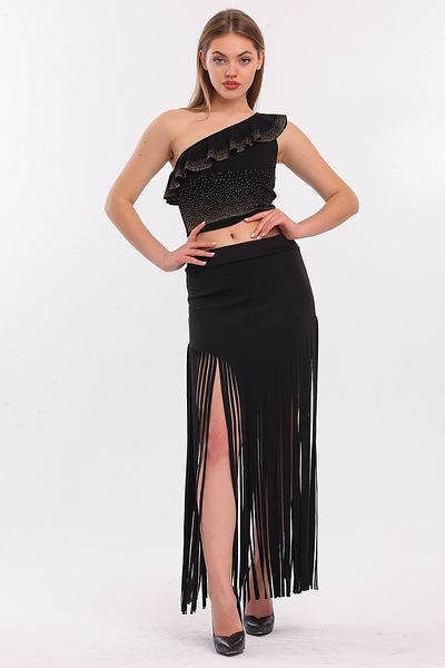 Sense Tasseled Scuba Evening Dress Skirt| Etk33855 Black
