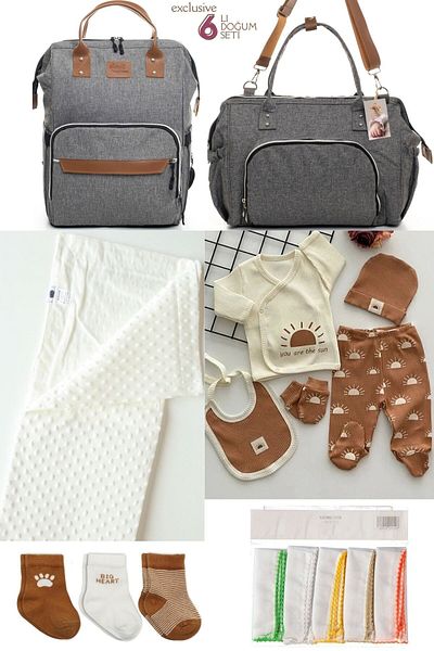 Necix's 6-Piece Baby Birth Set - Hospital Exit, Mother and Baby Care, Shoulder and Backpack, Blanket, Socks and Wipes