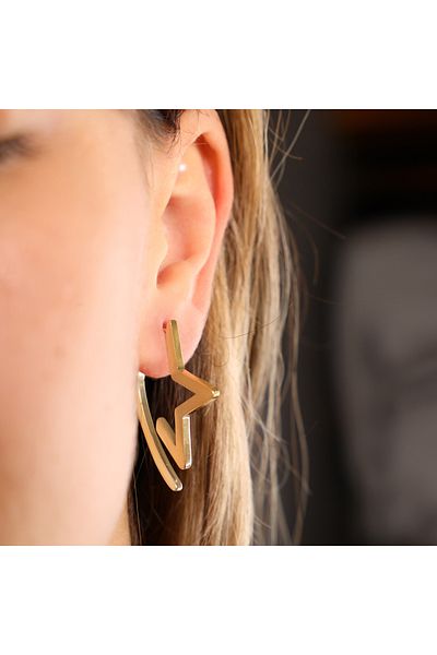 FOURSOLOS Gold Color Double Sided Star Pattern Steel Women's Earrings - No:60