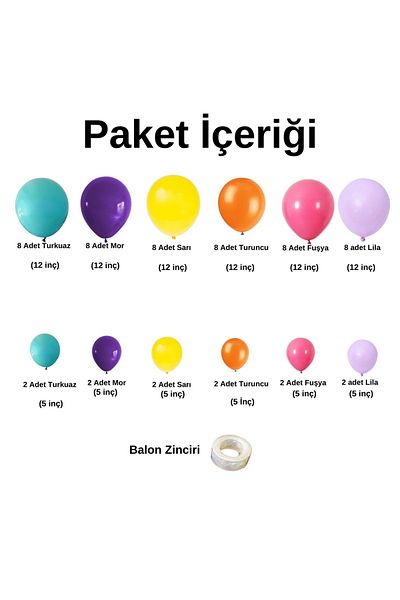 Organizasyon Pazarı Set of 60 Turquoise-Purple-Yellow-Orange-Fuchsia-Lilac Balloon Chains