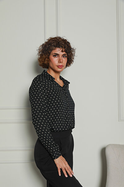 Butik Siyah Puantiyeli Krepe Gömlek 1500047