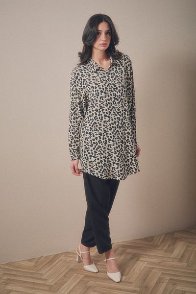 Fulla Moda Set Palazzo cu model de leopard de mărime Plus - Fullamodest
