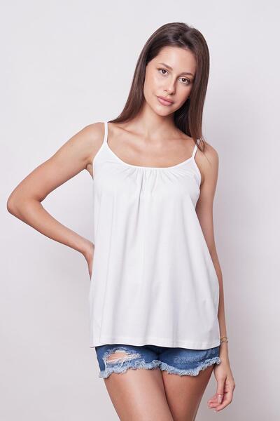 Jument Stylish Fabric Women's T-shirt Blouse with String Straps - Span Blended, Gathered Front, White