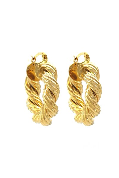 FerizZ Altın Kaplama Küpe Burgu Desenli Kadın Halka Küpe Unk-764