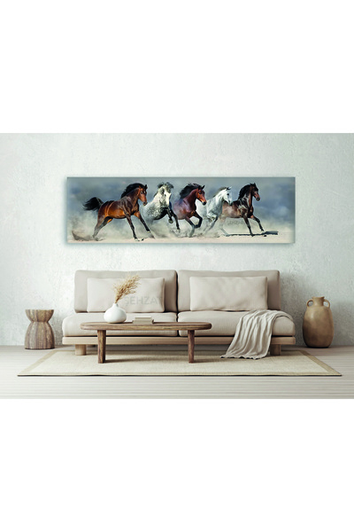 gurbaart Koşan Atlar Baskı Kanvas Elegant Tablo Dijital Baskı Yatay Panoramik...