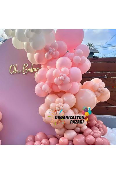 Organizasyon Pazarı Set of 100 Rosewood-Macarons Salmon-Macarons Pink-White Balloon Chains