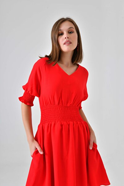 Saade Rochie mini roșie Gimped cu buzunare cu mâneci raglan