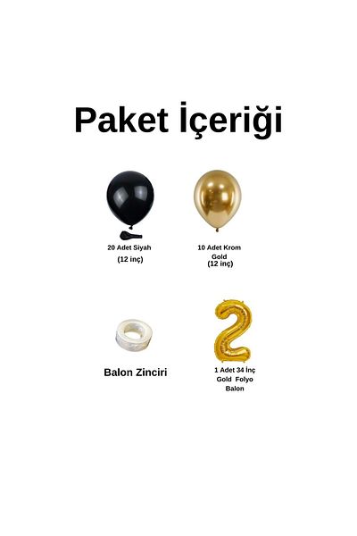 Organizasyon Pazarı 2-34 Inch Black-Chrome Gold Foil 30-Piece Balloon Chain Set