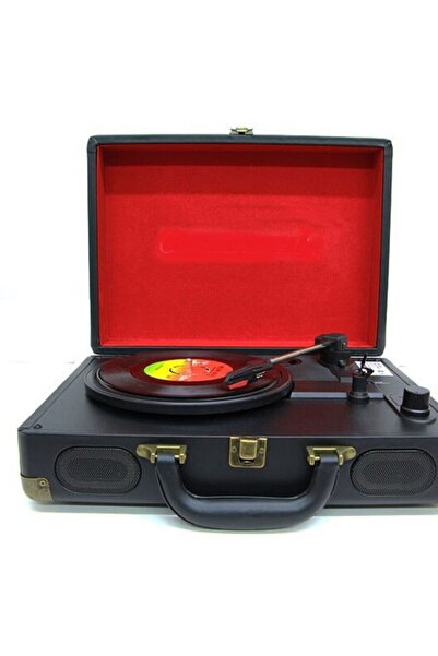 newdaki Nostaljik Özel Siyah Çantalı Pikap Bluetooth Kulaklı Hoparlör 33-45-78 lik taş ve plastik plak Çalar