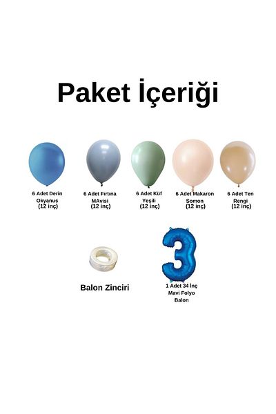 Organizasyon Pazarı 3 34-Inch Blue Polyobalon 30-Piece Balloon Chain Set - D.Ocean Storm Blue Mildew Green M.Salmon Tan