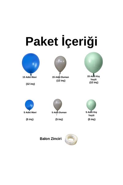Organizasyon Pazarı Set of 60 Blue-Retro White-Winter Green Balloon Chains